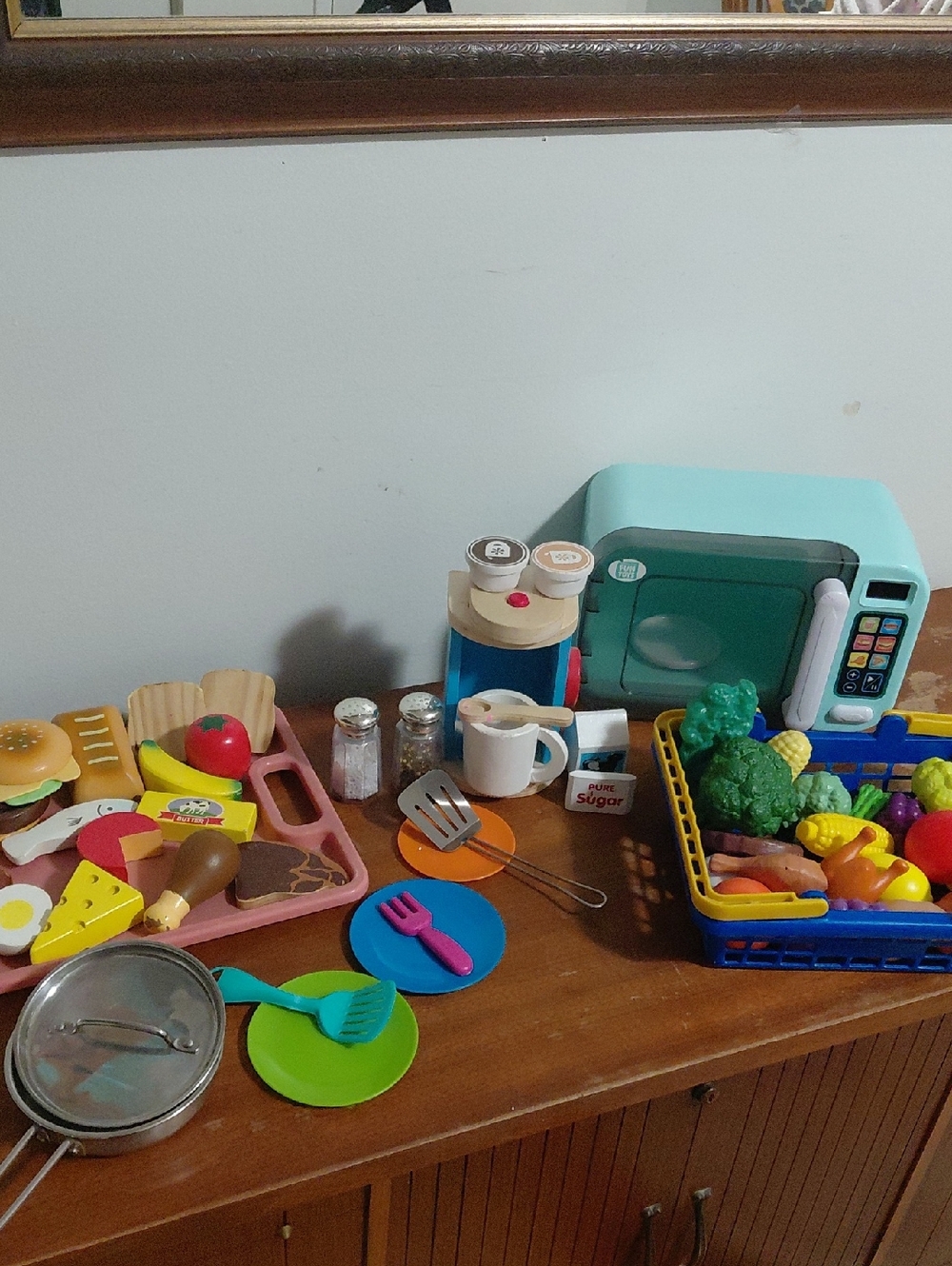 Pretend Play Kitchen Set - Aqua Microwave & Colorful Food Accessories for Kids